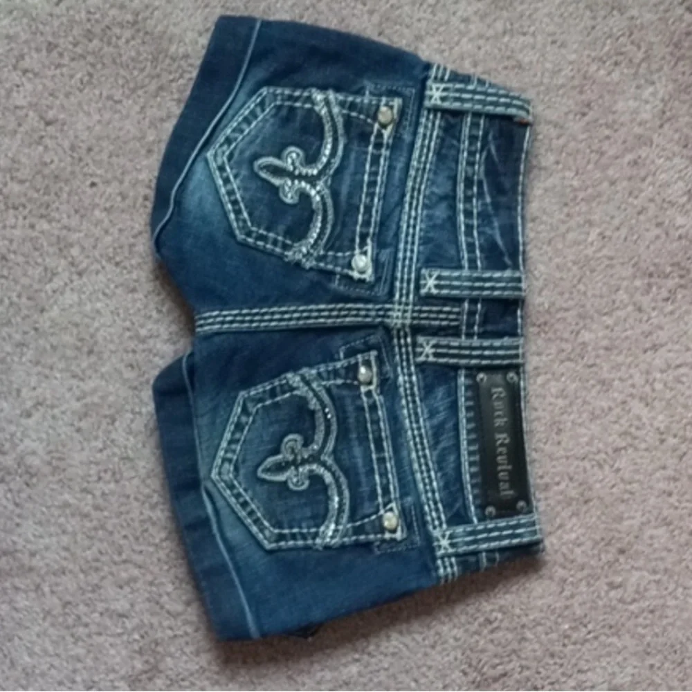 Rock Revival Denim Shorts with Orange Trim - Picture 2 of 3